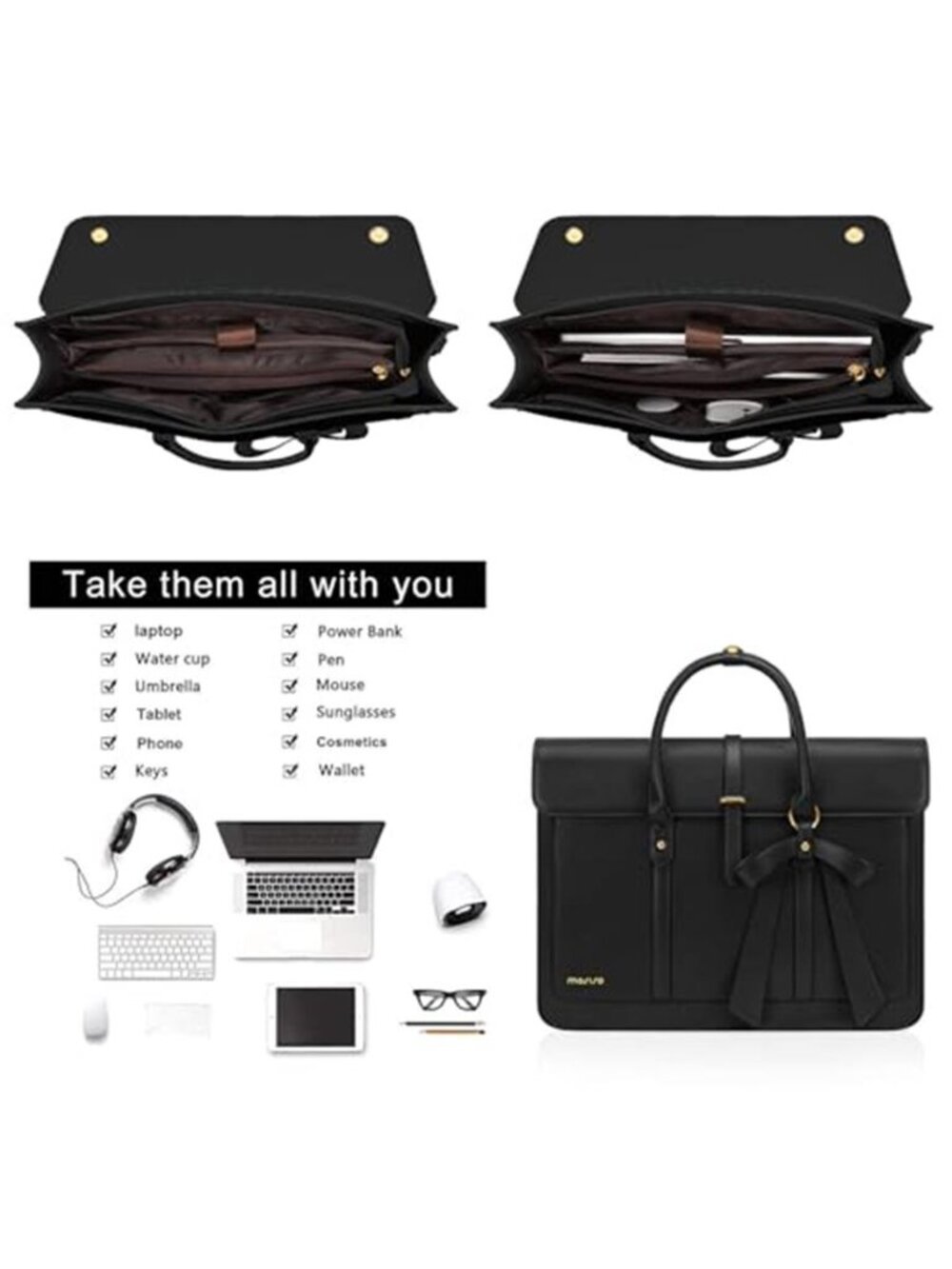 Women's Laptop Bag PU Leather Laptop Shoulder Bag Convertible Backpack - Picture 4 of 6